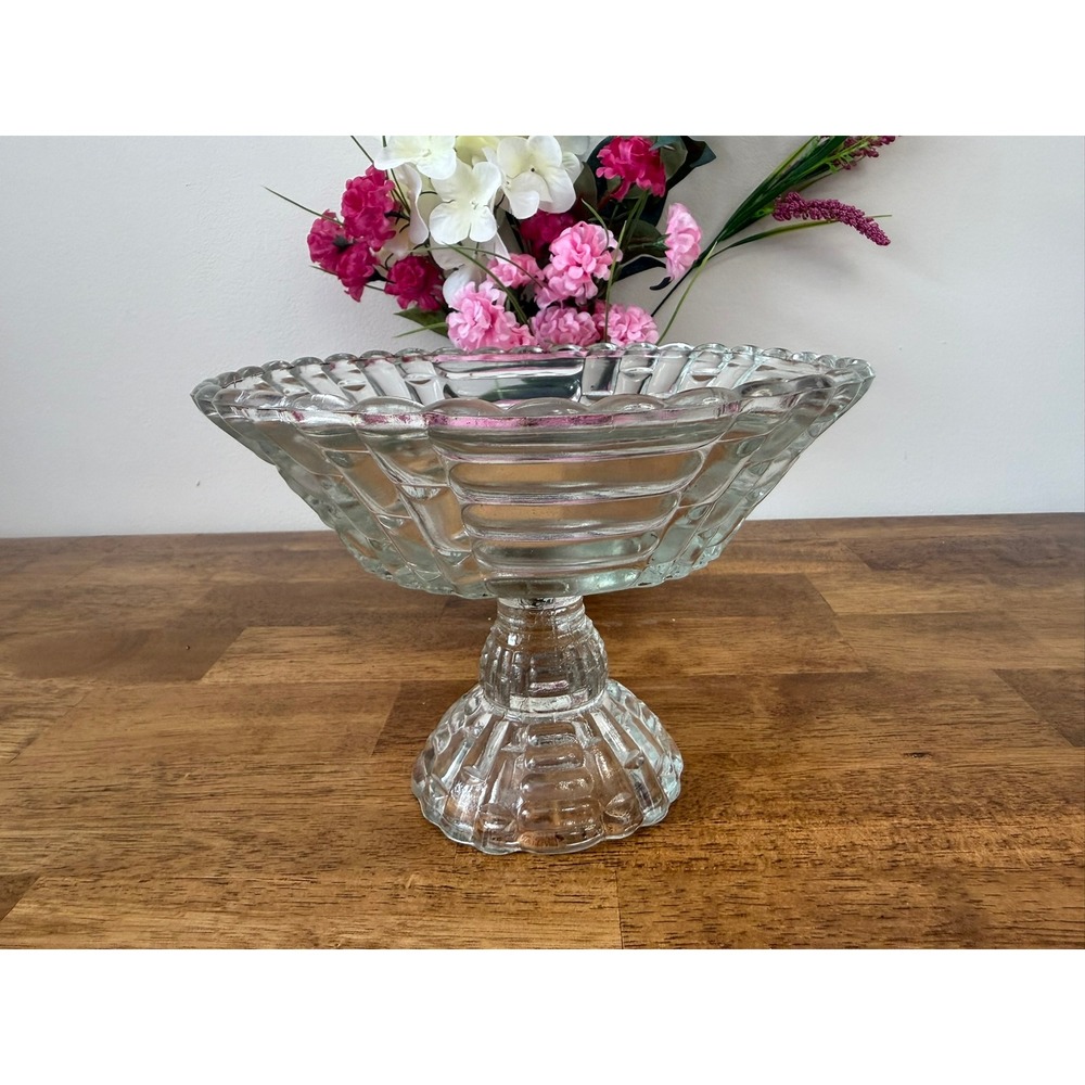 Vintage Jeanette Glass‎ Louisa Pedestal Bowl Clear Depression Glass Centrepiece